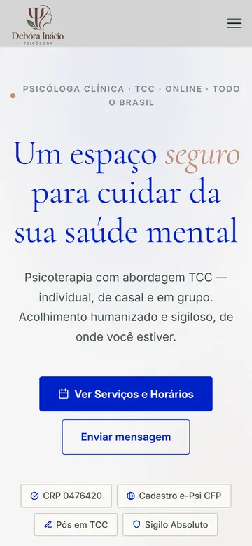 Site da psicóloga Débora Inácio no celular