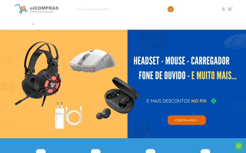 Página inicial da loja virtual eiCOMPRAS no computador