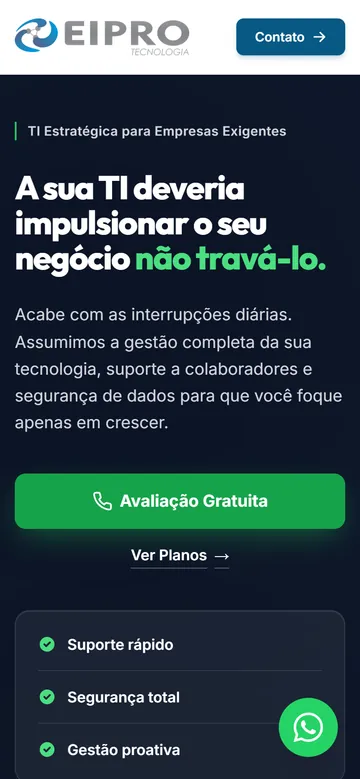 Site da EIPRO Tecnologia no celular