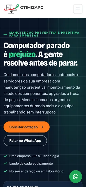 Site da OtimizaPC no celular